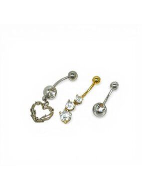 Belly Ring Bundle Navel Bars Dangle Heart CZ Gold Silver Piercing Set